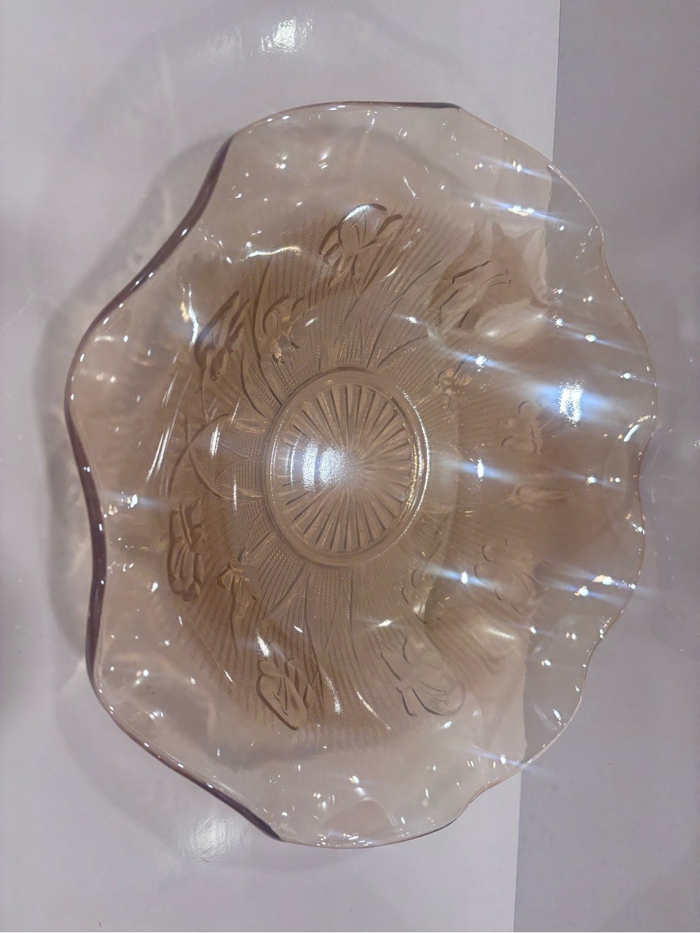 Vintage Jeannette Glass Iris & Herringbone 11.5 Inch Salad Bowl Fruit Bowl